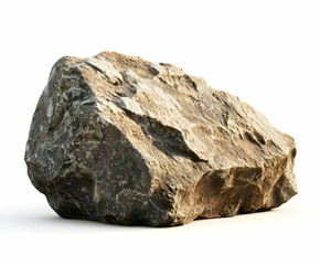 Solitary stone casting a shadow, a detailed view of a weathered boulder, perfect for geological studies or natural resource concepts on plain backdrop