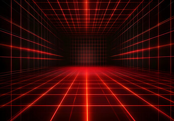 Ethereal realm illuminated by vibrant crimson grid, transporting viewers through digital dimensions, igniting creativity and innovative concepts
