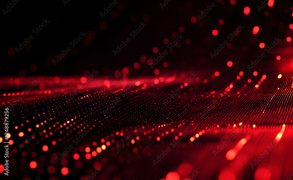 Poster luminous red data stream, a vibrant visualization of network connectivity and abstract technology wi