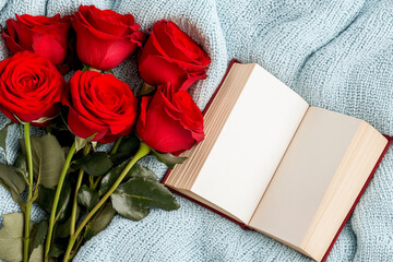 Classic Romance Novel with Red Roses - Ideal for Valentine's Day and Wedding Invitations