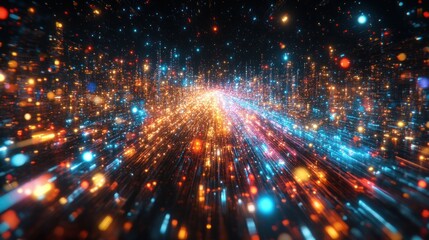 Fototapeta premium Abstract Digital Light Tunnel: A Journey Through Cyberspace