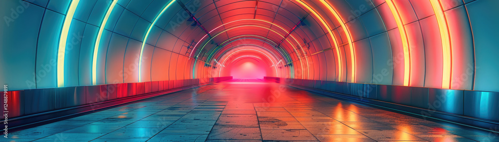 Poster dynamic motion experience through a futuristic neon light tunnel impressive visual perspective sci-f