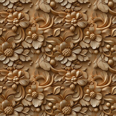 wood carving floral ornament. seamless pattern