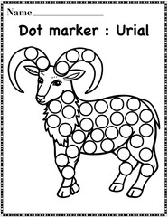 Urial dot marker worksheet activity for kids, preschool, kindergarten and homeschool , fit for 8.5”x11” size