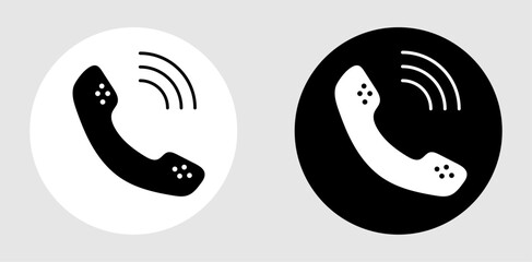 Calling phone icons in black and white circle