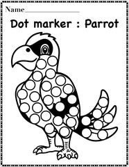 Parrot dot marker worksheet activity for kids, preschool, kindergarten and homeschool , fit for 8.5”x11” size