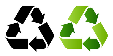 Recycle sign set. Waste recycling symbol, packaging labels, information signs of recycling, cycle green symbol. Recycling and rotation arrow icon pack.