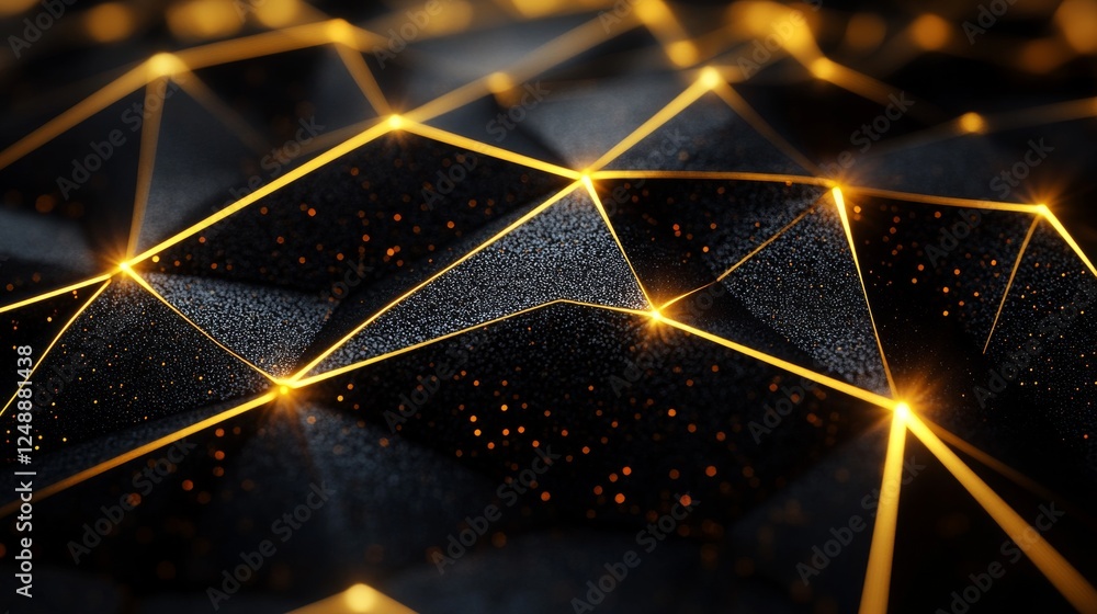 Poster abstract black surface with golden lines and connecting points