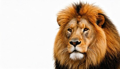 Fototapeta premium Majestic lion gazes calmly on white background