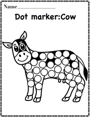 Cow dot marker worksheet activity for kids, preschool, kindergarten and homeschool , fit for 8.5”x11” size