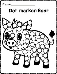 Boar dot marker worksheet activity for kids, preschool, kindergarten and homeschool , fit for 8.5”x11” size