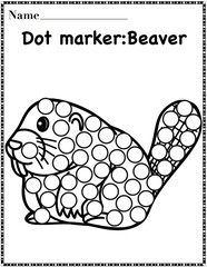 Beaver dot marker worksheet activity for kids, preschool, kindergarten and homeschool , fit for 8.5”x11” size