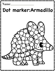 Armadillo dot marker worksheet activity for kids, preschool, kindergarten and homeschool , fit for 8.5”x11” size