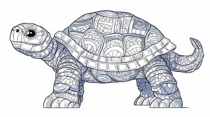 Fototapeta premium Intricate Tortoise Coloring Page, Tortoise Outline with Ornament for Antistress, Vector Illustration