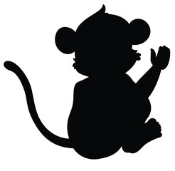 Cute cartoon hand drawn vector baby monkey icon silhouette.