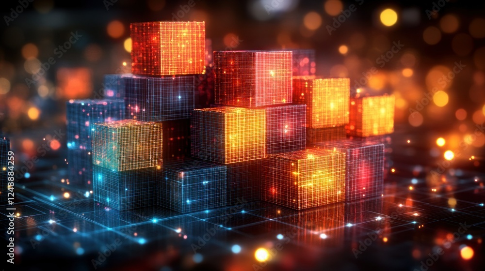 Aufkleber illuminated data cubes: a digital network visualization