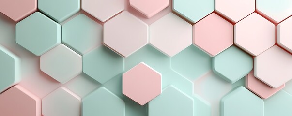 A modern hexagonal honeycomb design in soothing pastel mint and pink tones