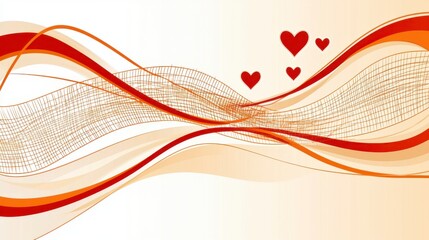 Abstract Background Design With Red And Orange Waves And Hearts