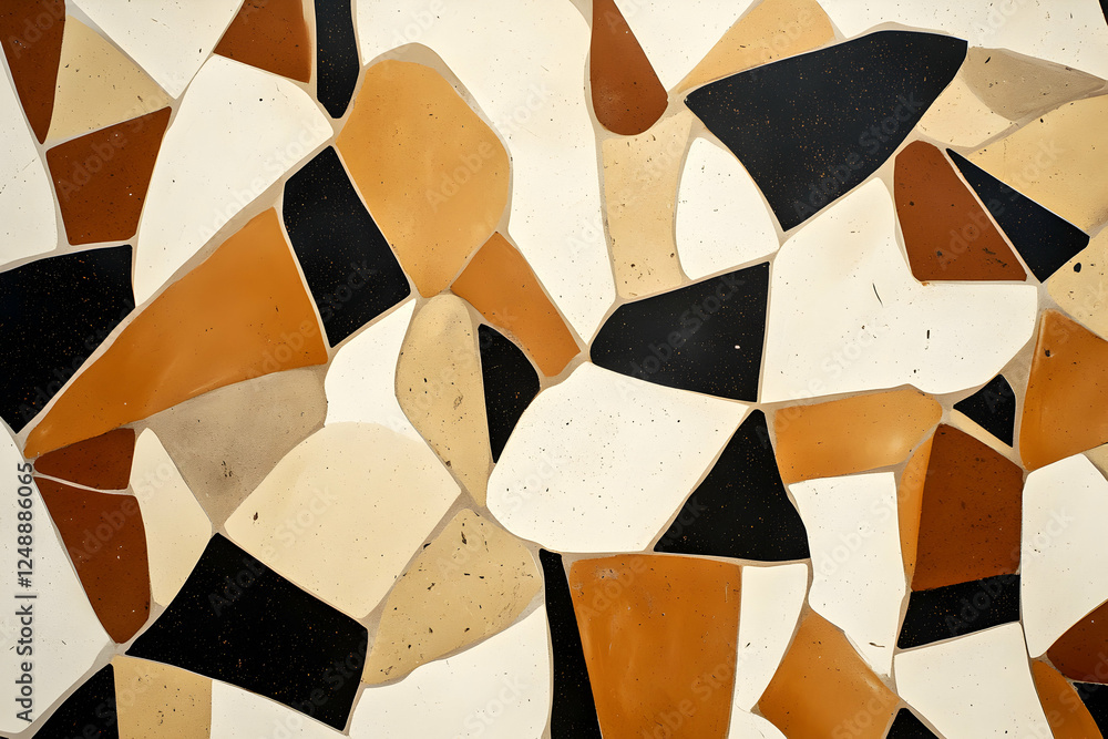 Poster abstract composition of geometric shapes in earth tones, creating a visually appealing mosaic suitab