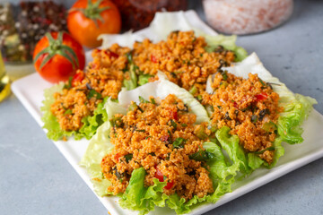 Traditional delicious Turkish foods: bulgur salad - kisir