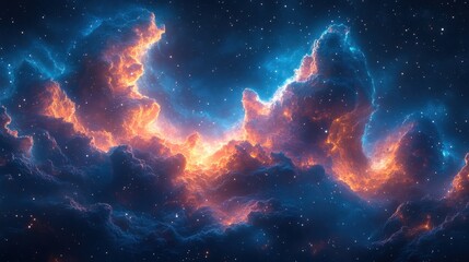 Fototapeta premium Fiery nebula cosmic clouds space background
