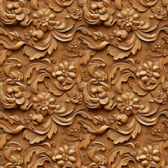 wood carving floral ornament. seamless pattern