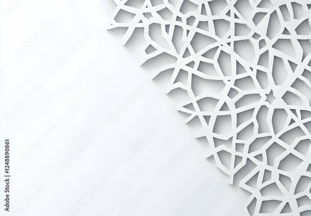 Poster intricate white geometric pattern with shadow effect, elegant ornamental design for backgrounds and 