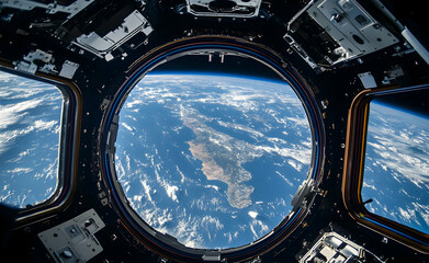 A Captivating View of Earth Through the Cupola Module on the International Space Station, Revealing the Beauty and fragility of our Planet