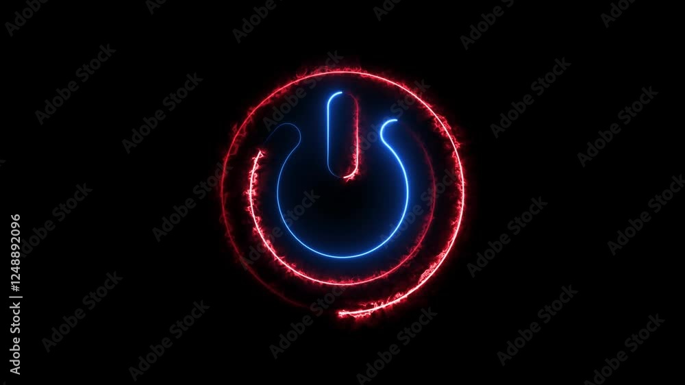Poster glowing neon power button icon isolated. turn on and of button sign.