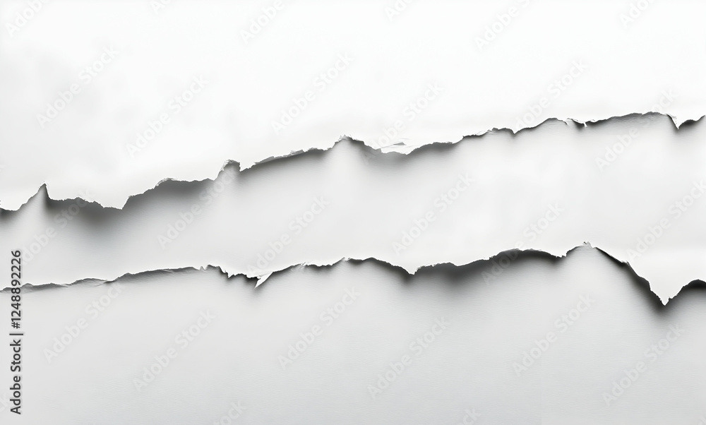 Poster torn edges of pristine white paper revealing subtle texture underneath, perfect for adding a tactile