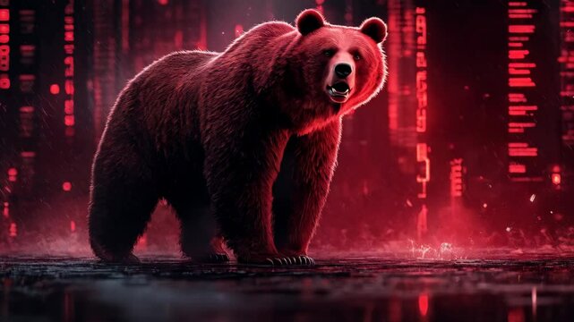 3D animation bear market on the stock exchange, crypto, forex. Candles of the stock market, price falls. Falling prices of securities. 