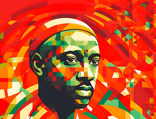 Abstract colorful background with african man. Contemporary art collage. Black history month juneteenth background