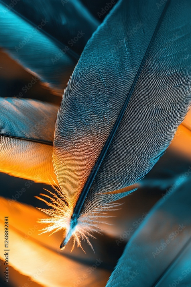 Poster close-up of eagle feathers glowing softly with intricate patterns