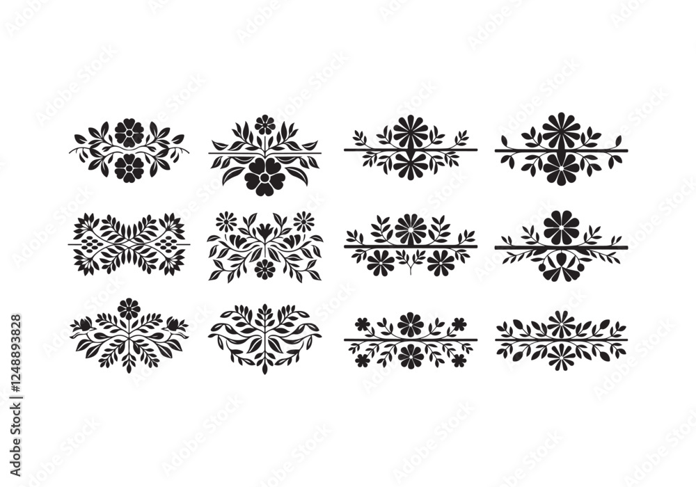 Fototapete a vector illustration of floral borders in various styles, each silhouette with a crisp and clean ve