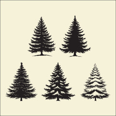 Obraz premium Snowy pine tree set silhouette