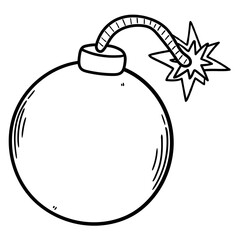 Hand drawn doodle burning bomb on a white background.