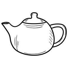 Hand drawn doodle ceramic teapot on white background.