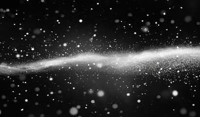 Snow falling on a black background, snowflakes drifting, snow particles, a seamless pattern, hyper-realistic.
