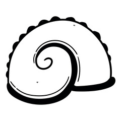 Hand drawn doodle spiral shell of snail on white background.