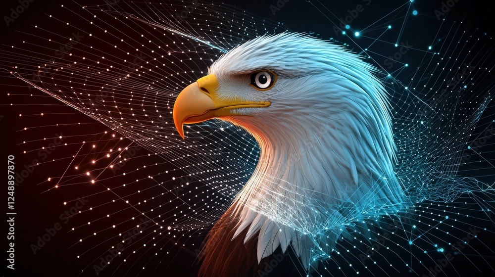 Poster abstract bald eagle head in a circle of dynamic wave patterns