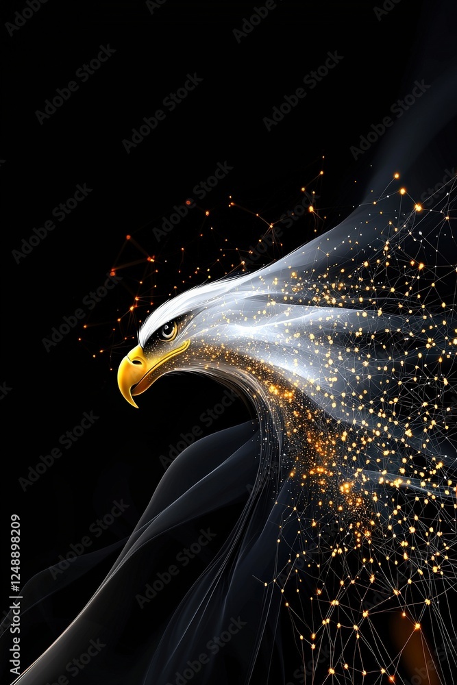 Poster abstract eagle design with flowing digital lines and glowing edges