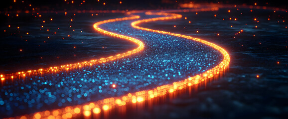 Obraz premium Glowing Path Of Orange And Blue Lights