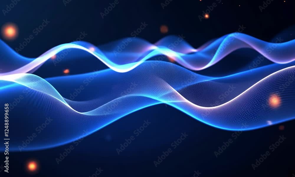 Aufkleber abstract data waves with glowing particles, modern technology visual