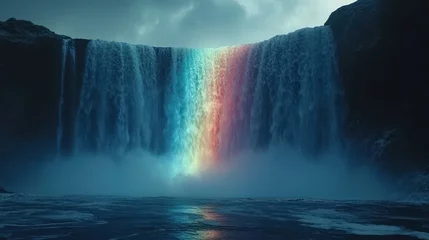 Iceland waterfall rainbow mist scenic nature background
