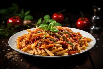 Pasta with meat veggies and tomato sauce
