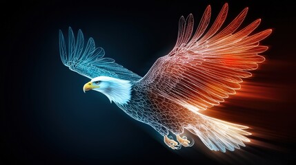 Abstract glowing outline of a bald eagle in flight