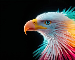 Fototapeta premium Abstract neon bald eagle design with vibrant colors and shapes