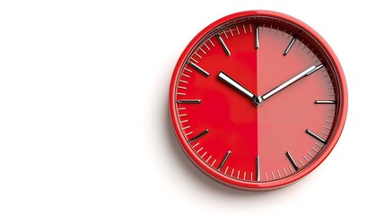 Red wall clock isolated on white background.
