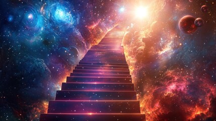 Stairway to cosmic enlightenment a celestial journey in vibrant space