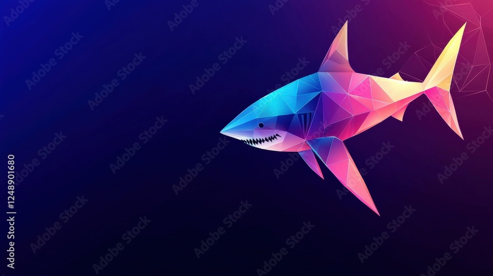 Poster abstract polygonal shark design with geometric patterns